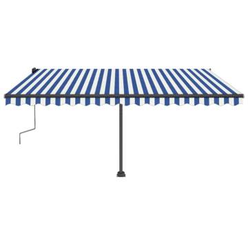 Manual Retractable Awning with LED - 400x350 cm Blue & White