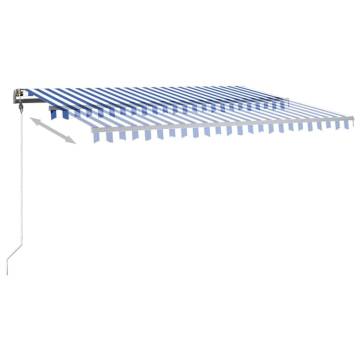 Manual Retractable Awning with LED - 400x350 cm Blue & White