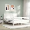 White Bed Frame with Headboard - 160x200 cm Solid Wood