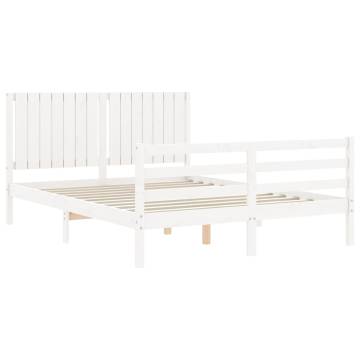 White Bed Frame with Headboard - 160x200 cm Solid Wood