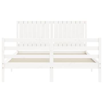 White Bed Frame with Headboard - 160x200 cm Solid Wood