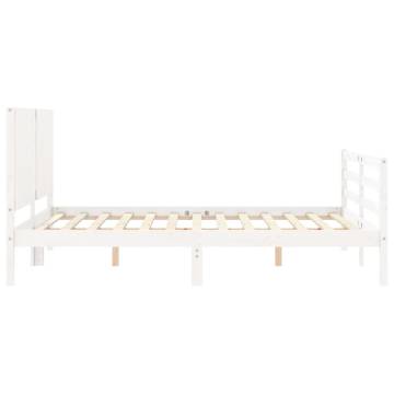 White Bed Frame with Headboard - 160x200 cm Solid Wood