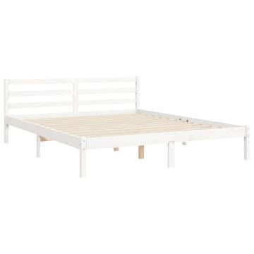 White Bed Frame with Headboard - 160x200 cm Solid Wood