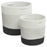 Stylish White & Black Cotton Storage Baskets - 2 Pcs Set