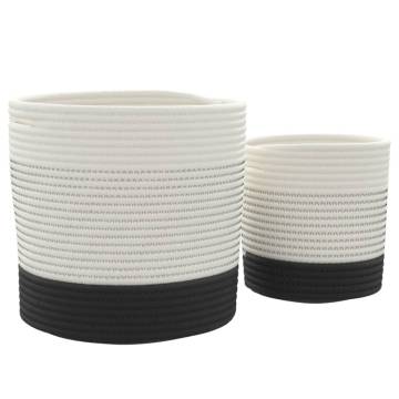 Stylish White & Black Cotton Storage Baskets - 2 Pcs Set