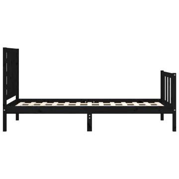 Black Bed Frame with Headboard - Solid Wood 100x200 cm