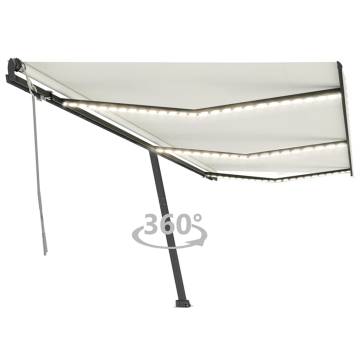 Manual Retractable Awning with LED - 600x350 cm Cream