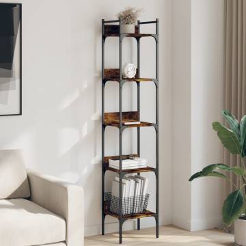 5-Tier Smoked Oak Bookshelf - Space-Saving Home Storage