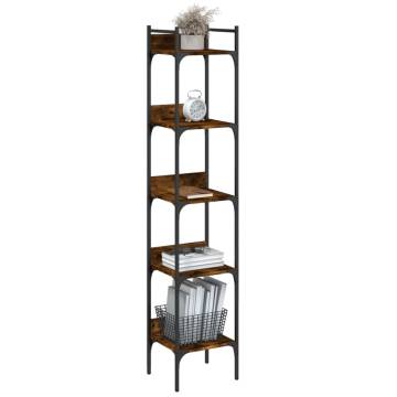 5-Tier Smoked Oak Bookshelf - Space-Saving Home Storage