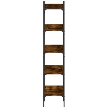 5-Tier Smoked Oak Bookshelf - Space-Saving Home Storage