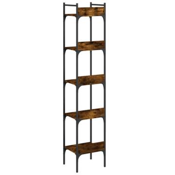 5-Tier Smoked Oak Bookshelf - Space-Saving Home Storage