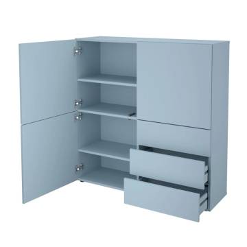 FMD Cabinet with 3 Drawers & Doors - Blue, 99x31.5x101.2 cm