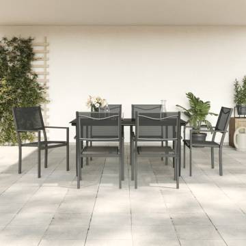 7 Piece Garden Dining Set - Black Steel & Textilene | HipoMarket