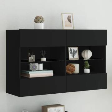 Modern Black TV Wall Cabinet with LED Lights - 98.5x30x60.5 cm