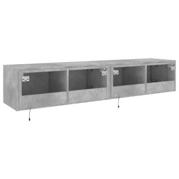 TV Wall Cabinets with LED Lights - 2 pcs Concrete Grey