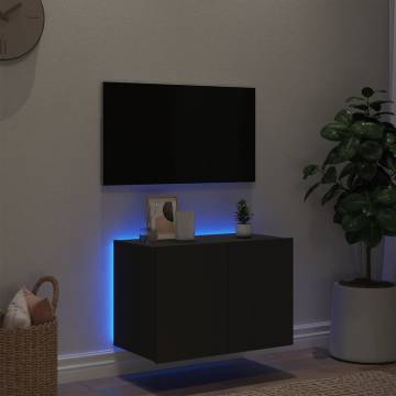 TV Wall Cabinet with LED Lights - Black, 60x35x41 cm