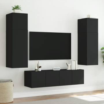 TV Wall Cabinet with LED Lights - Black, 60x35x41 cm