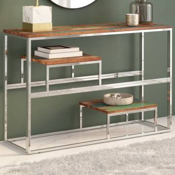 Stylish Silver Console Table - Stainless Steel & Reclaimed Wood