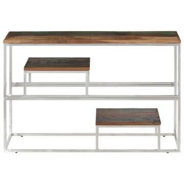 Stylish Silver Console Table - Stainless Steel & Reclaimed Wood