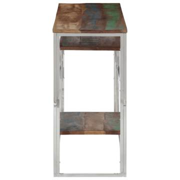 Stylish Silver Console Table - Stainless Steel & Reclaimed Wood