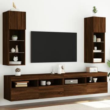 Brown Oak TV Cabinets with LED Lights - 2 pcs | HipoMarket