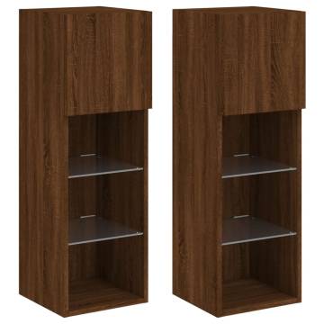 Brown Oak TV Cabinets with LED Lights - 2 pcs | HipoMarket