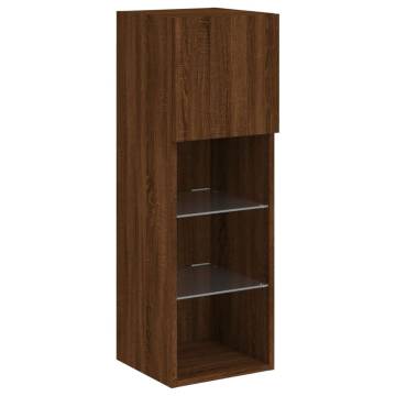 Brown Oak TV Cabinets with LED Lights - 2 pcs | HipoMarket