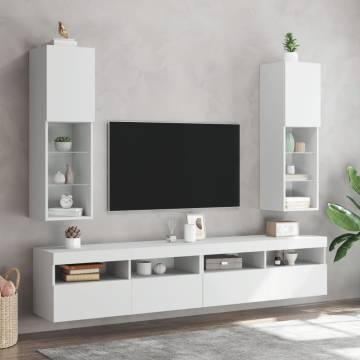 Stylish White TV Cabinets with LED Lights - 2 pcs