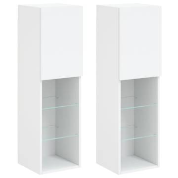 Stylish White TV Cabinets with LED Lights - 2 pcs