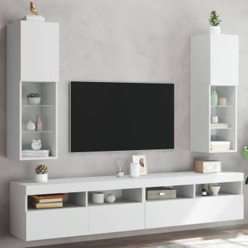 Stylish White TV Cabinets with LED Lights - 2 pcs