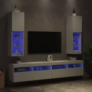 Stylish White TV Cabinets with LED Lights - 2 pcs