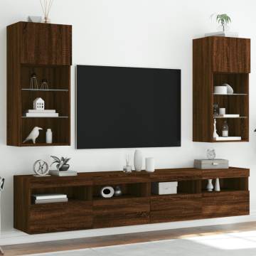 Stylish TV Cabinets with LED Lights - Brown Oak | HipoMarket