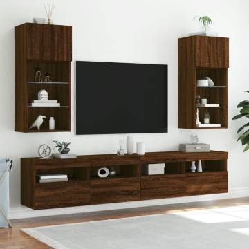 Stylish TV Cabinets with LED Lights - Brown Oak | HipoMarket