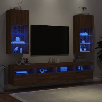 Stylish TV Cabinets with LED Lights - Brown Oak | HipoMarket