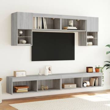 Stylish Grey Sonoma TV Cabinets with LED Lights - 2 pcs