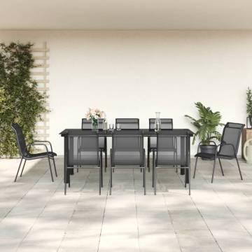 9 Piece Garden Dining Set - Stylish Black Steel & Textilene