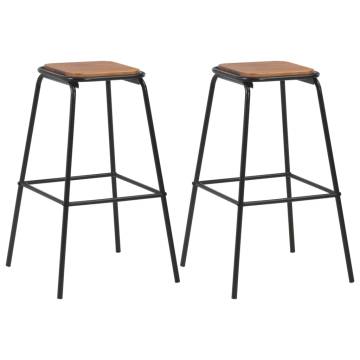 Stylish Black Bar Stools Set - 2 Pcs Solid Pinewood & Steel