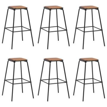 Bar Stools Set of 6 - Black Solid Pinewood & Steel