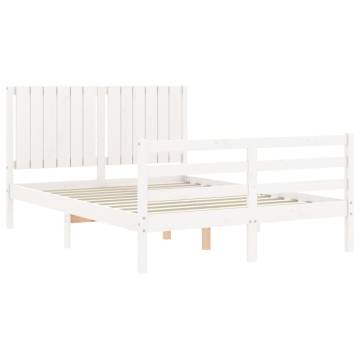 White Double Bed Frame with Headboard - Solid Pine Wood