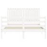 White Double Bed Frame with Headboard - Solid Pine Wood