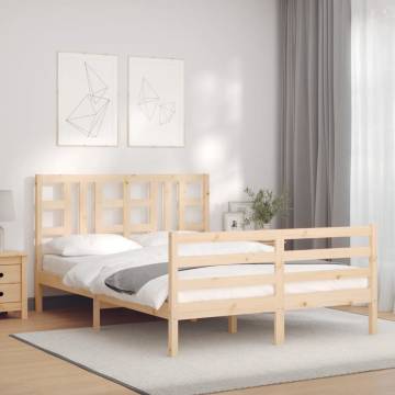 Solid Wood Double Bed Frame with Headboard | HipoMarket