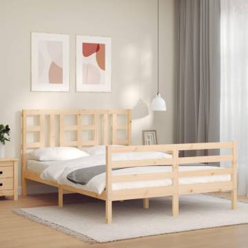 Solid Wood Double Bed Frame with Headboard | HipoMarket