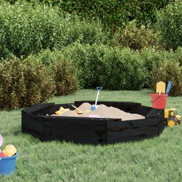 Black Octagon Sandbox with Seats - Solid Wood Pine