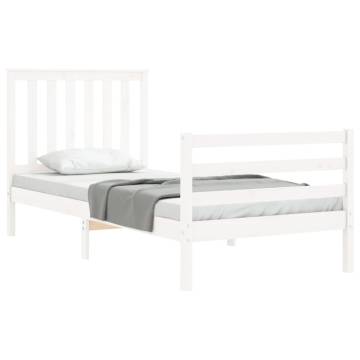 White Solid Wood Bed Frame with Headboard - 90x200 cm