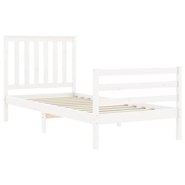 White Solid Wood Bed Frame with Headboard - 90x200 cm