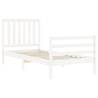 White Solid Wood Bed Frame with Headboard - 90x200 cm