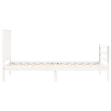 White Solid Wood Bed Frame with Headboard - 90x200 cm