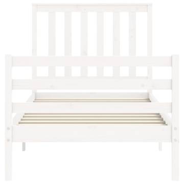 White Solid Wood Bed Frame with Headboard - 90x200 cm