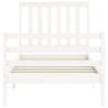 White Solid Wood Bed Frame with Headboard - 90x200 cm