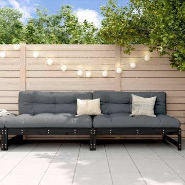 Garden Middle Sofas - 2 pcs Black Solid Pine Wood - Hipo Market